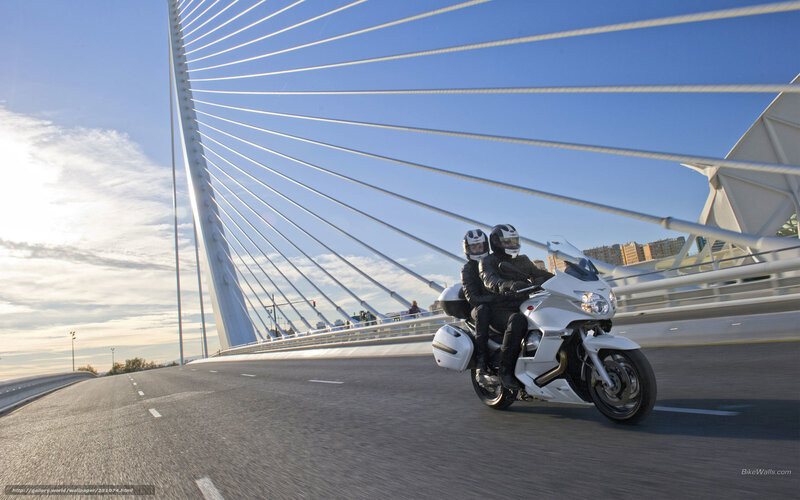 Motorcycle on a cable-stayed bridge