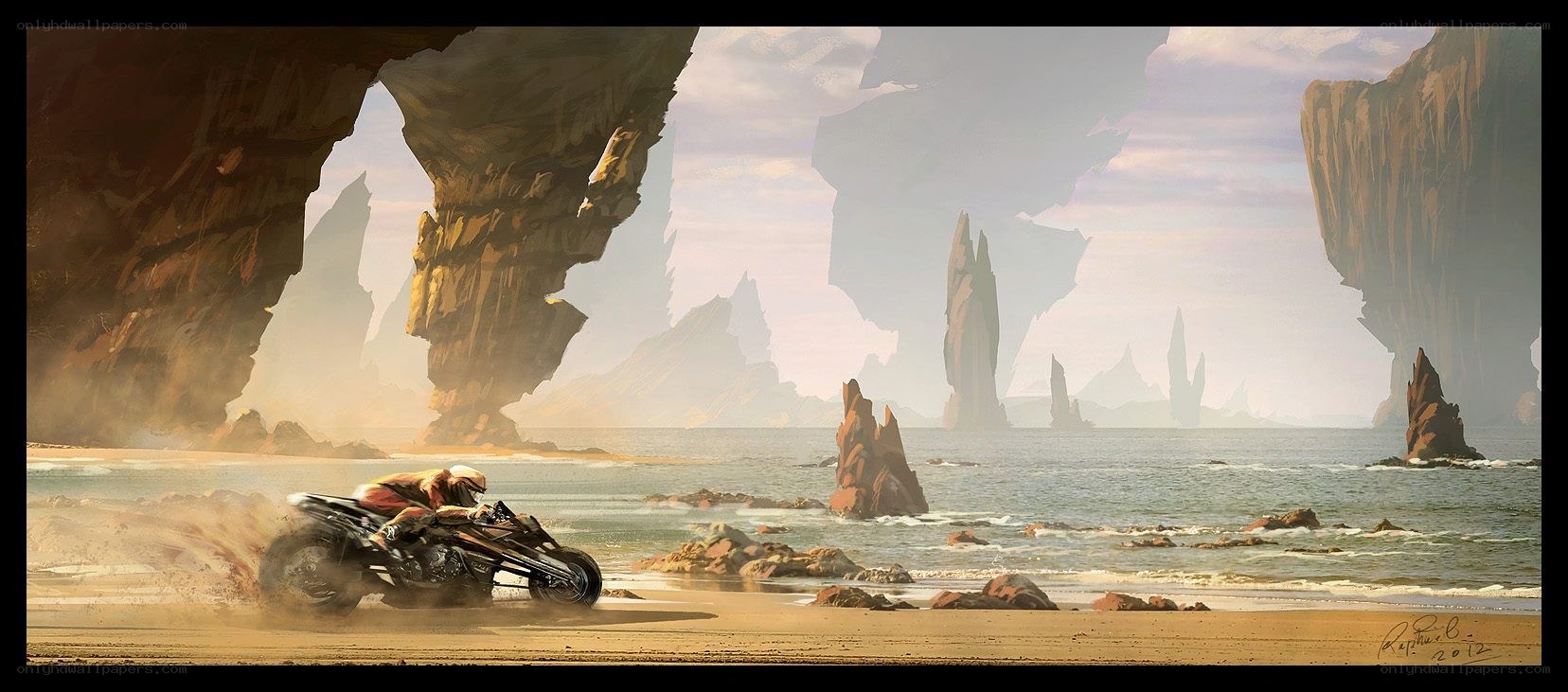 Motorcycle on a desert beach