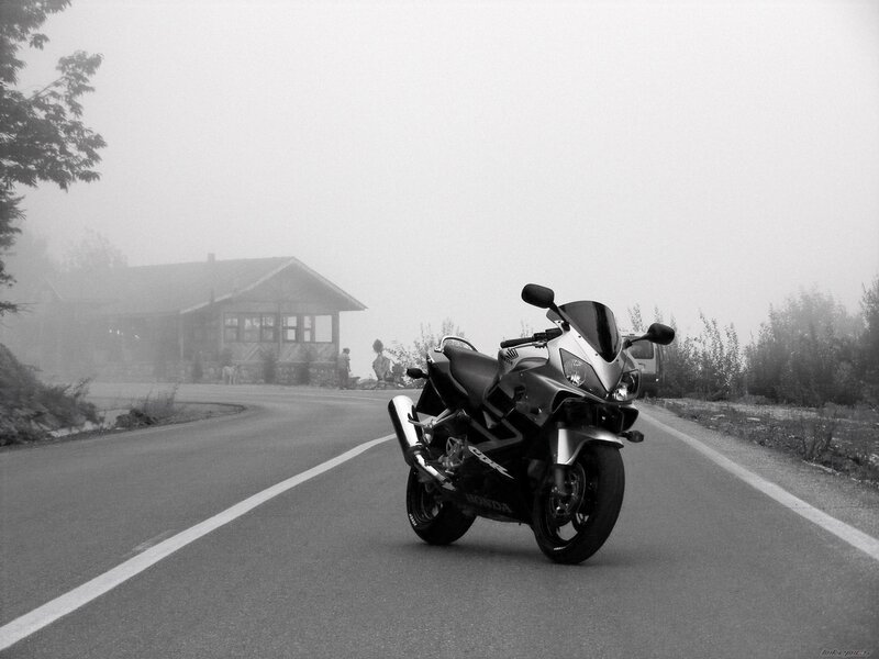 Motorcycle on a foggy road