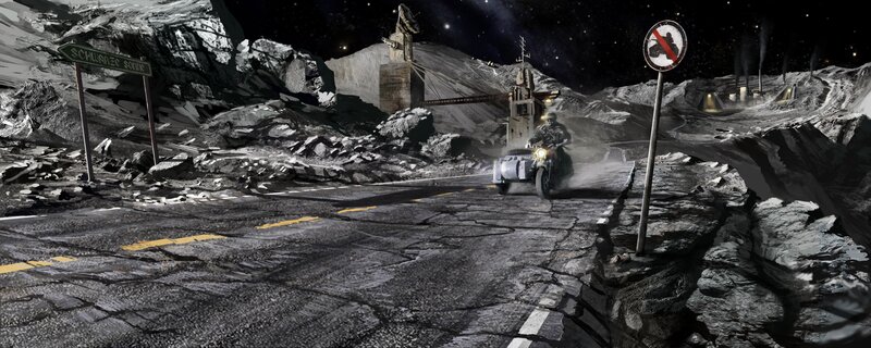 Motorcycle on a lunar road