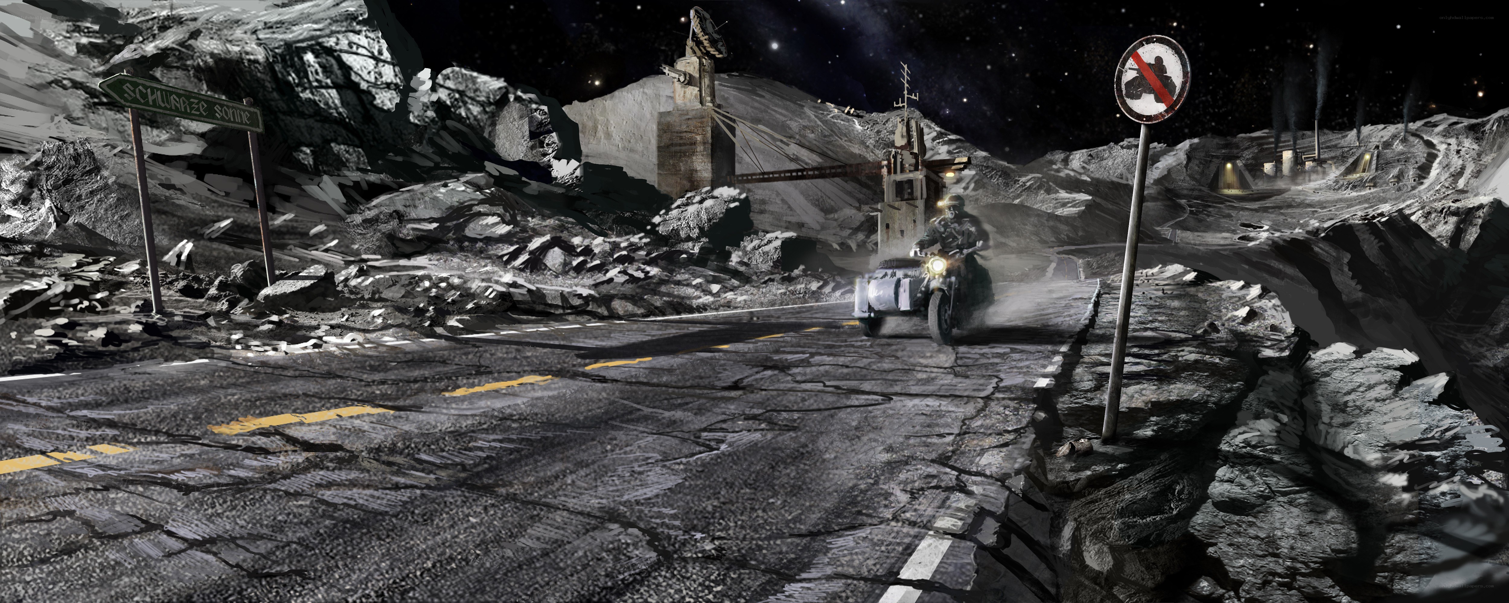 Motorcycle on a lunar road