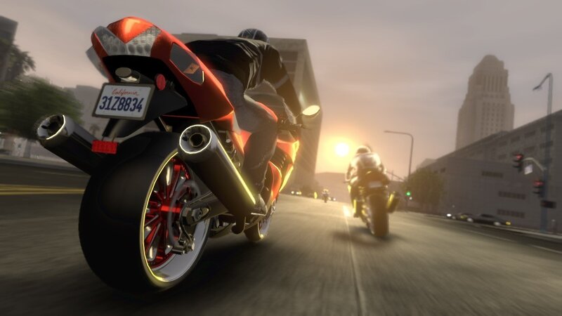 Motorcycle on City Street — Gray