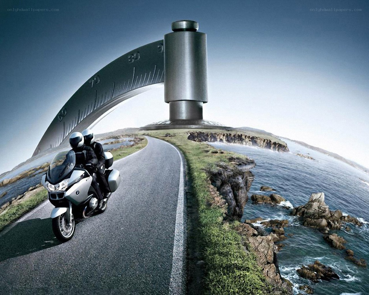 Motorcycle on coastal road