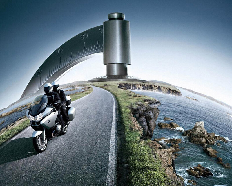 Motorcycle on Coastal Road — Gray