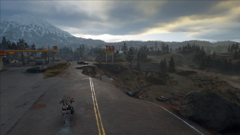 Motorcycle on Damaged Road