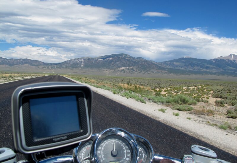 Motorcycle on Desert Road — Blue, Open