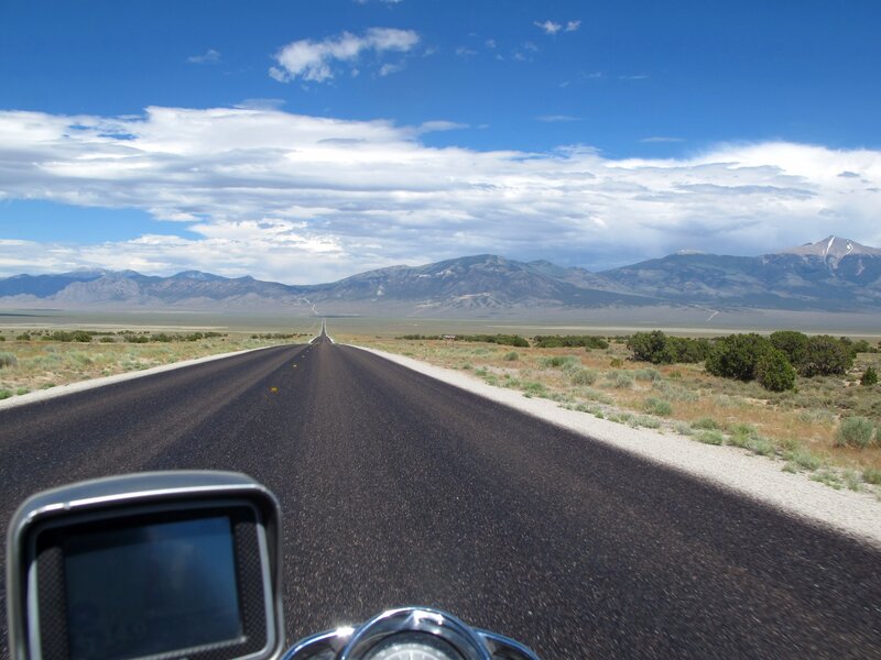 Motorcycle on Desert Road — Blue