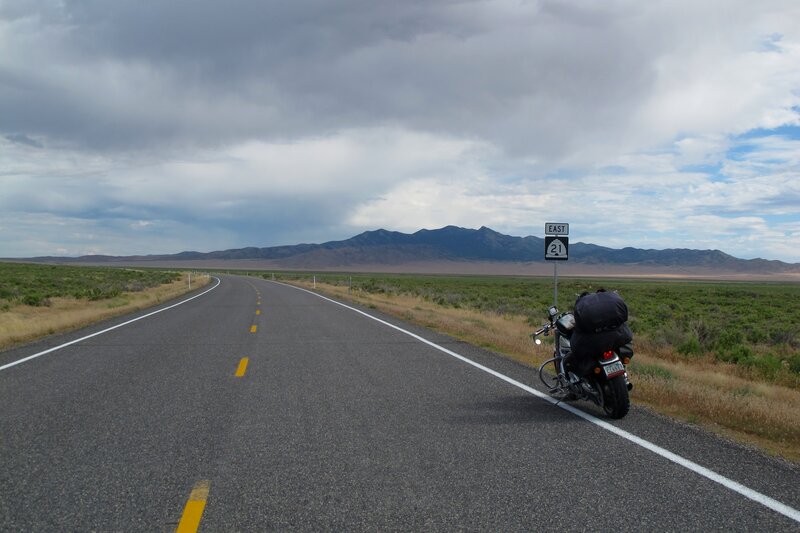 Motorcycle on Desert Road — Gray