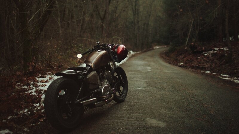 Motorcycle on Forest Road — Brown