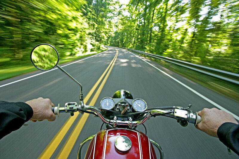 Motorcycle on Forest Road — Green