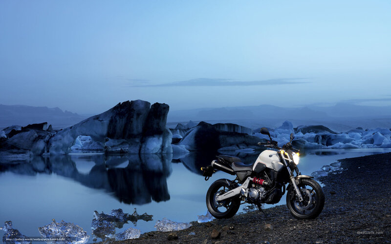 motorcycle on glacier shore