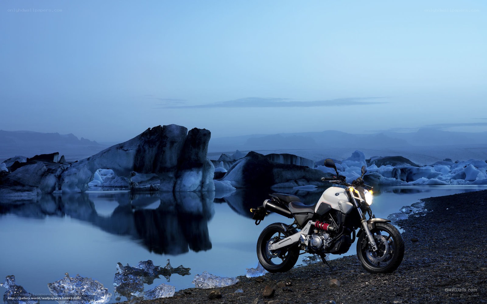 motorcycle on glacier shore