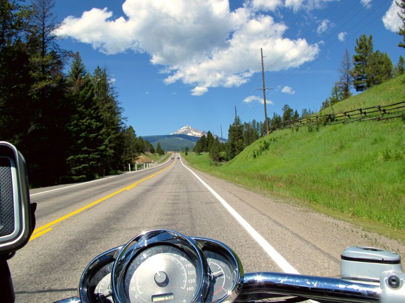 Motorcycle on Mountain Road — Blue