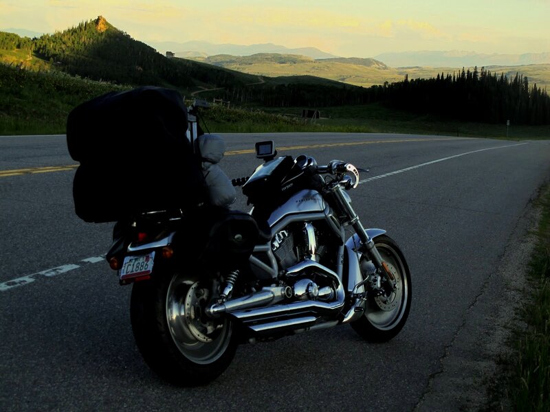 Motorcycle on Mountain Road — Gray, Serene