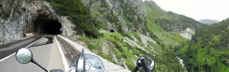 Motorcycle on Mountain Road — Green, Serene, Afternoon, Photograph