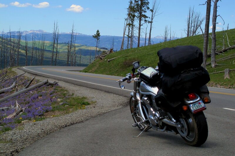 Motorcycle on Mountain Road — Green