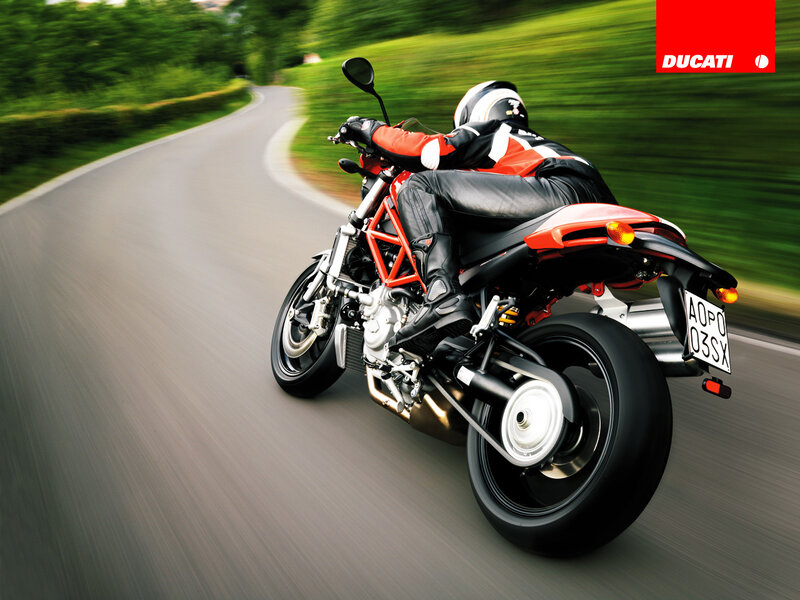 Motorcycle on Road — Red, Dynamic, Afternoon
