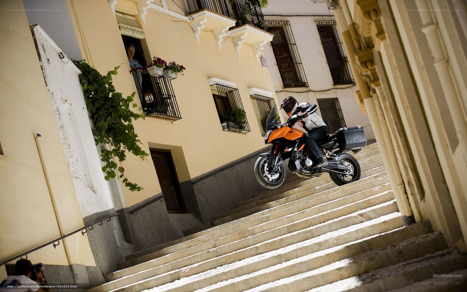 Motorcycle on stone stairs