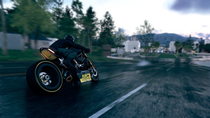 Motorcycle on Wet Road — Black