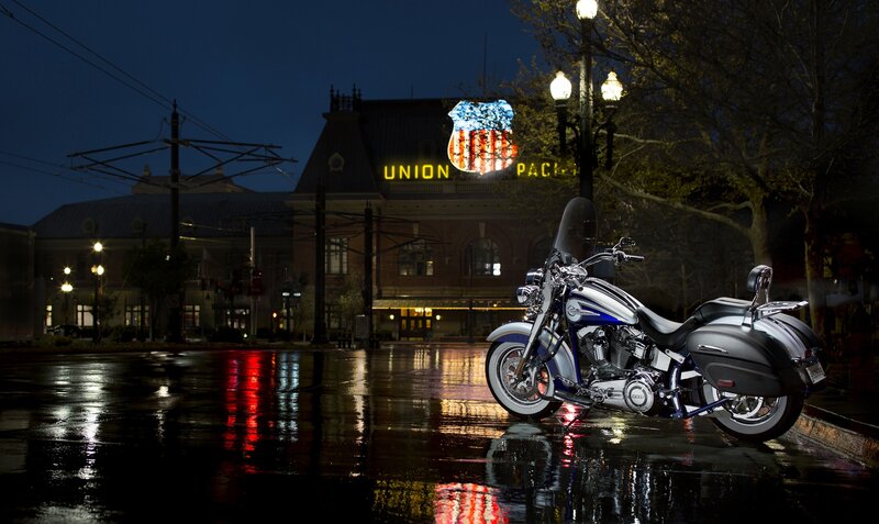 Motorcycle on Wet Street — Black