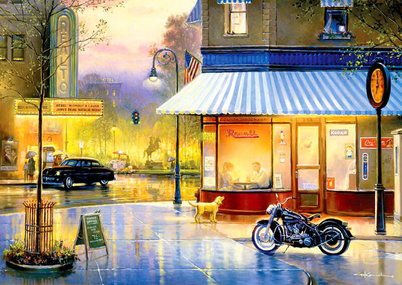 Motorcycle on Wet Street