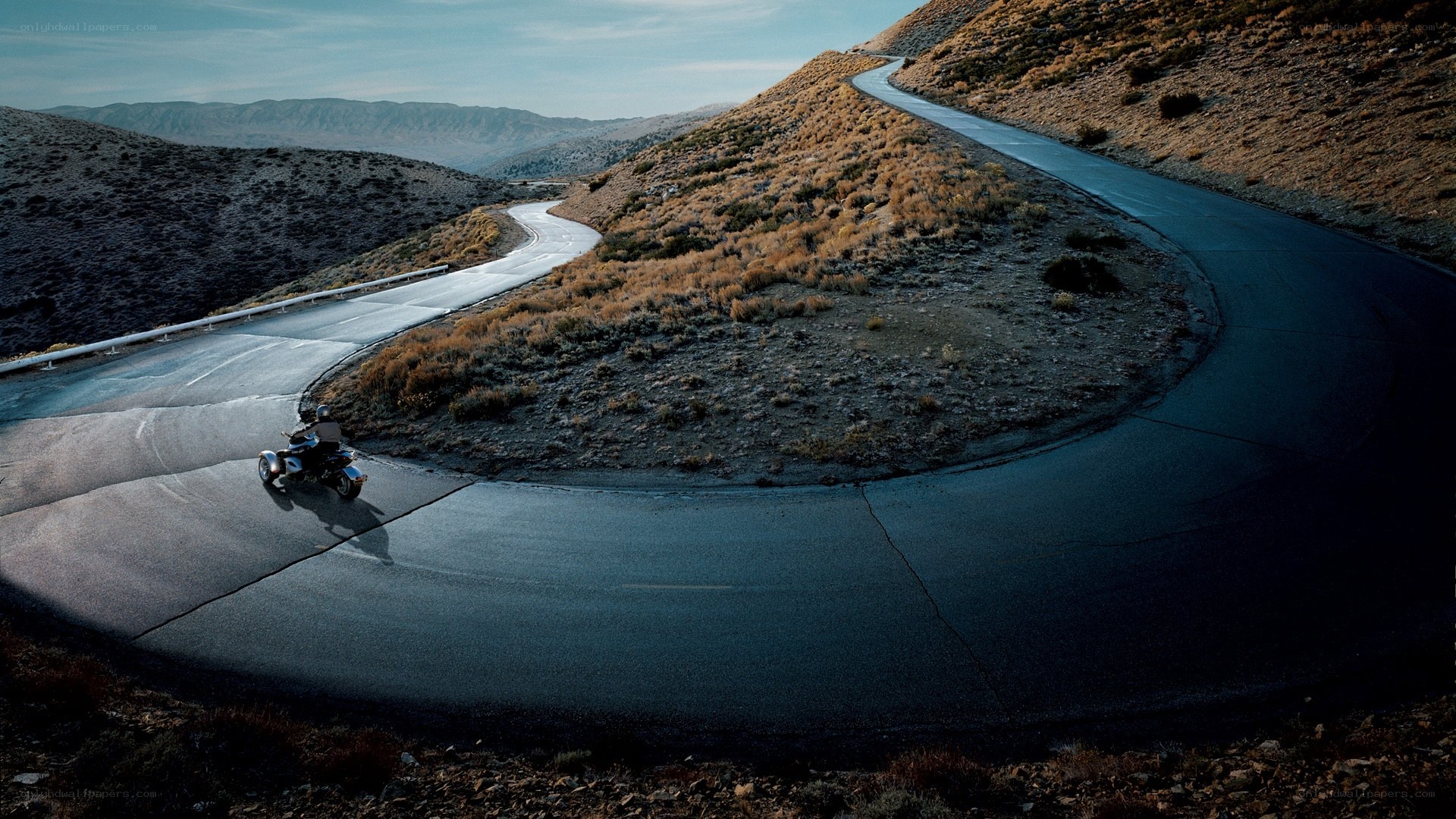 Motorcycle on winding mountain road