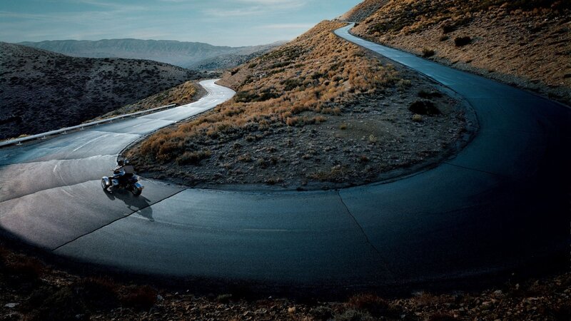 Motorcycle on winding mountain road