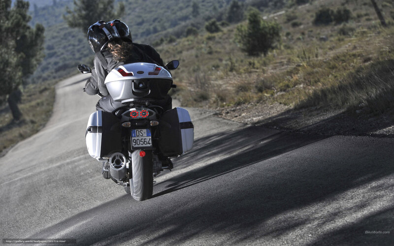 Motorcycle on Winding Road — Gray, Serene