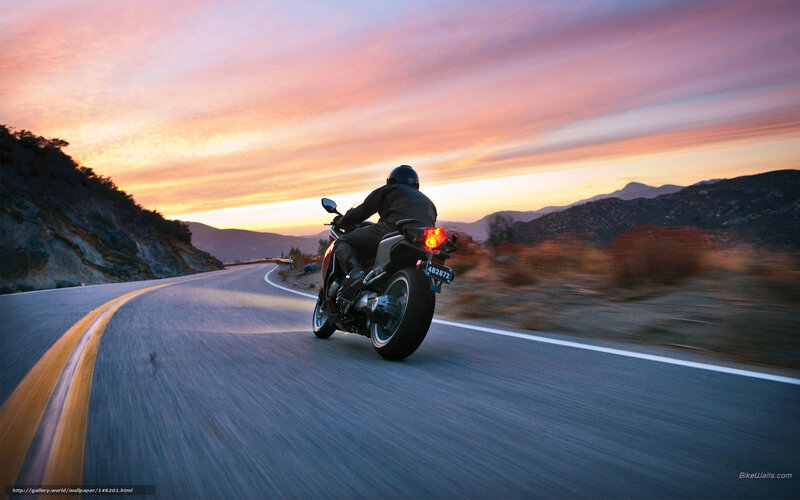 Motorcycle on Winding Road — Orange, Dramatic