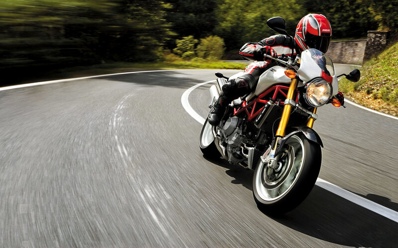 Motorcycle on Winding Road — White