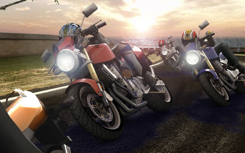 motorcycle race at sunset