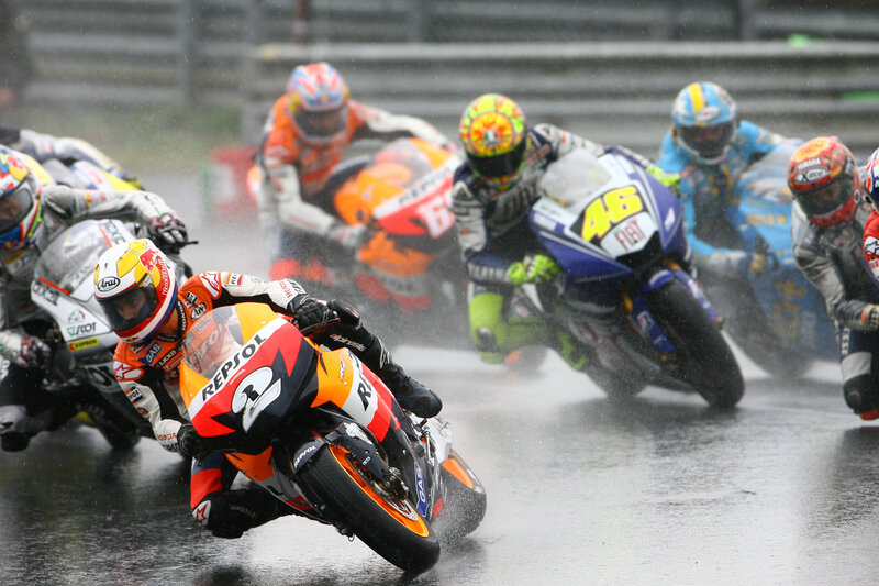 Motorcycle race in the rain