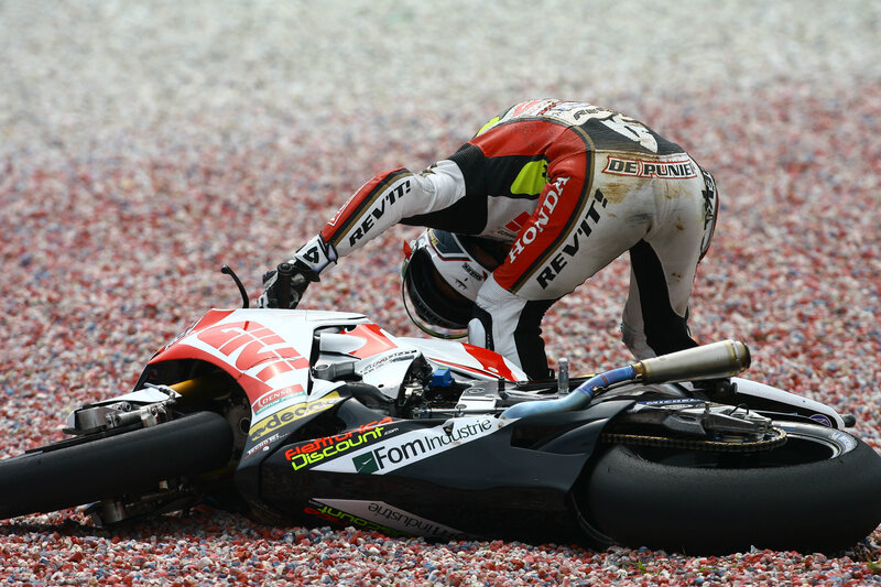 Motorcycle racer after crash