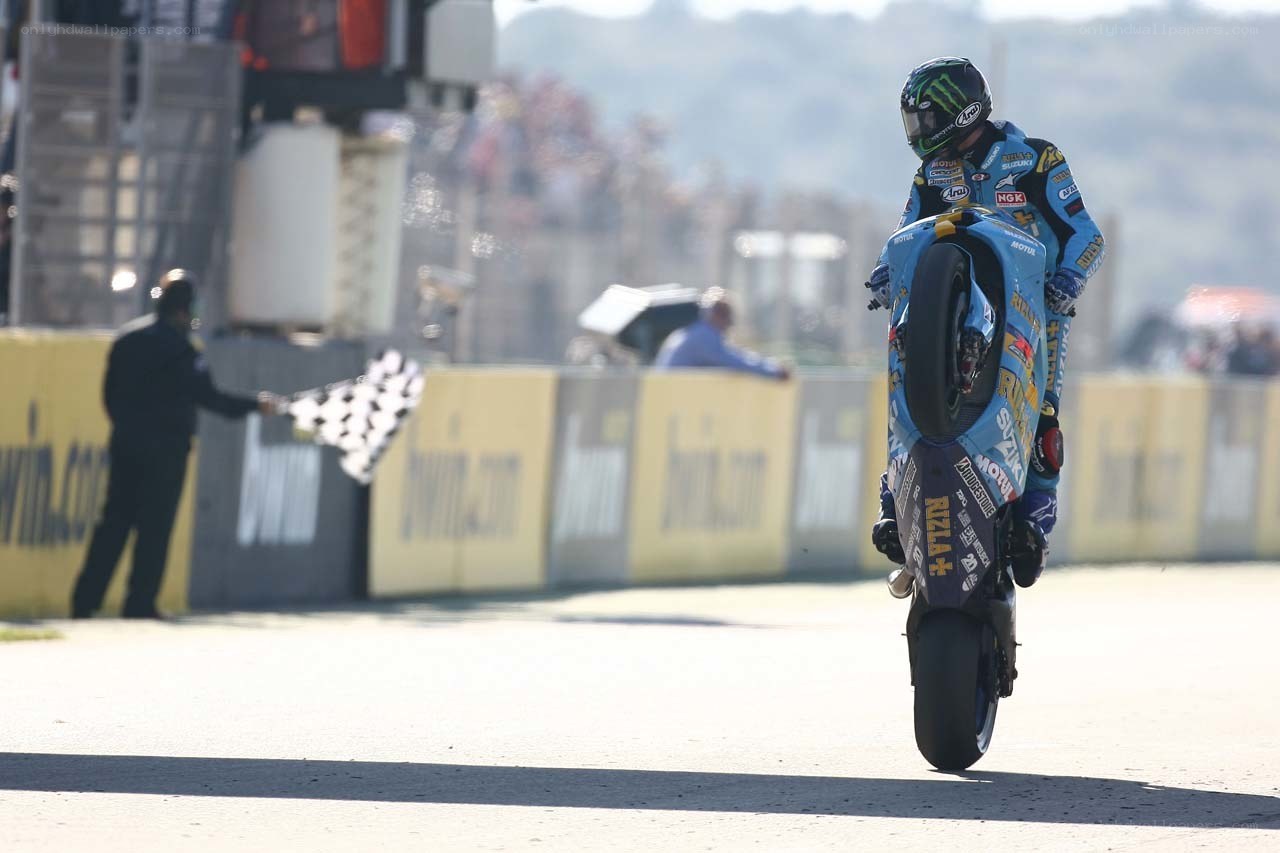 Motorcycle racer celebrating win