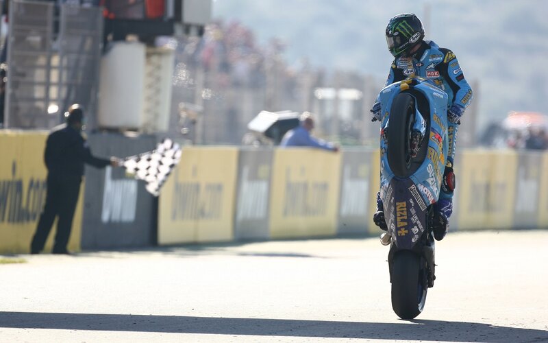 Motorcycle racer celebrating win