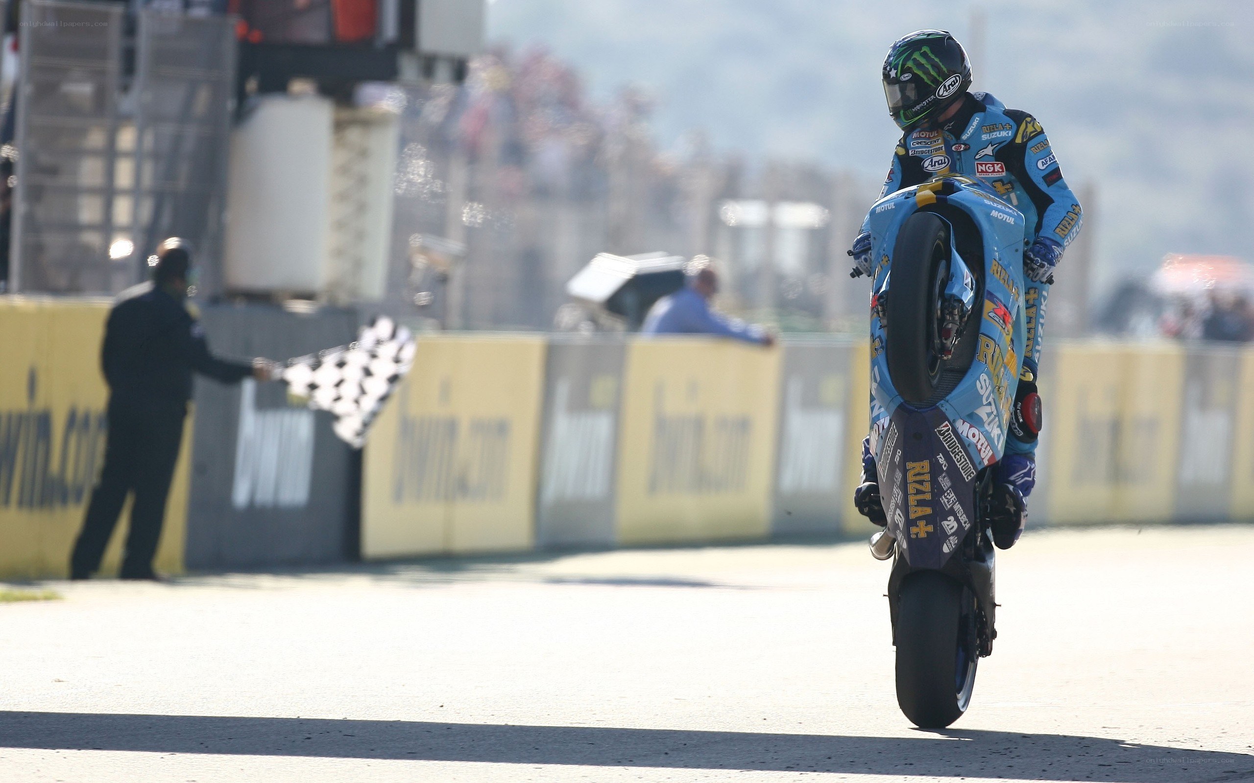 Motorcycle racer celebrating win