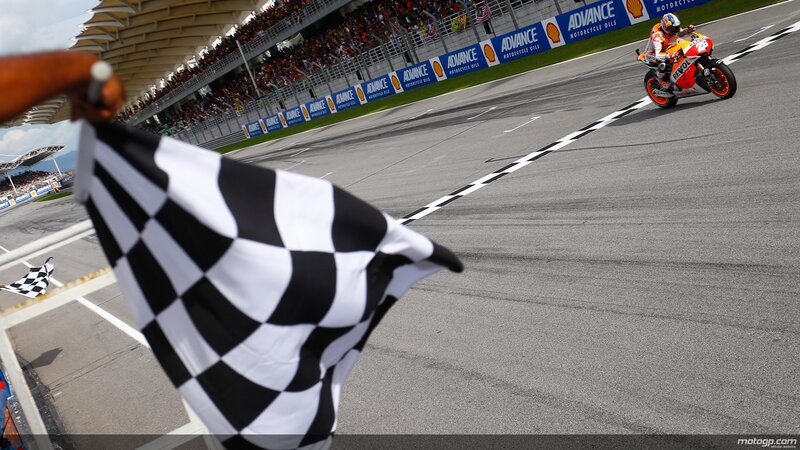Motorcycle Racer Crossing Finish Line — Black