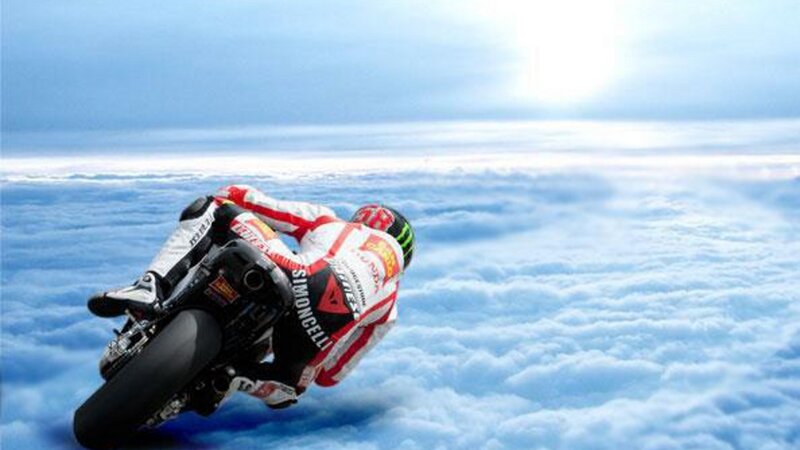 Motorcycle Racer in Clouds — Blue