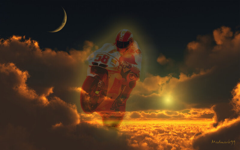 Motorcycle Racer in Clouds — Orange