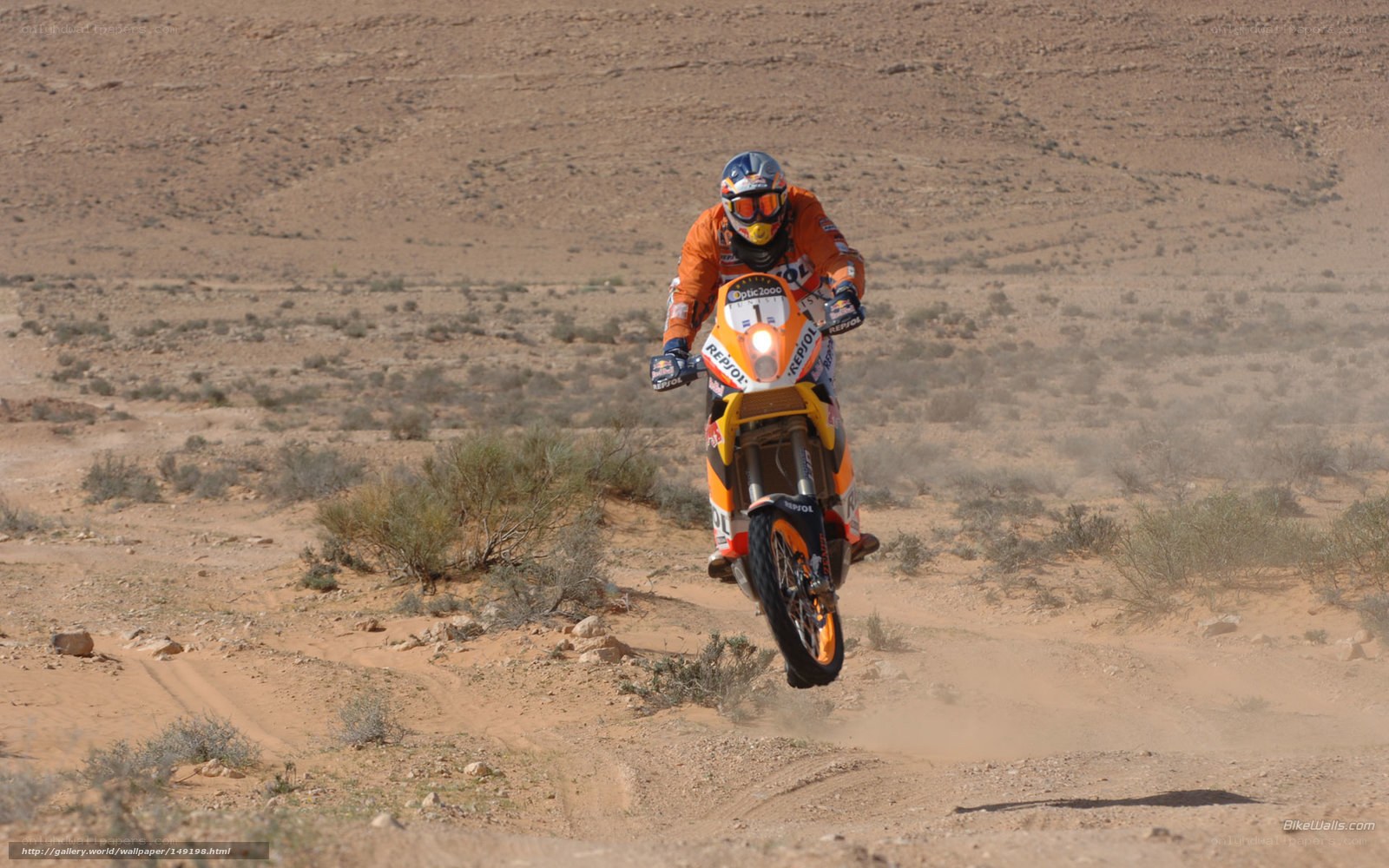 Motorcycle racer in desert