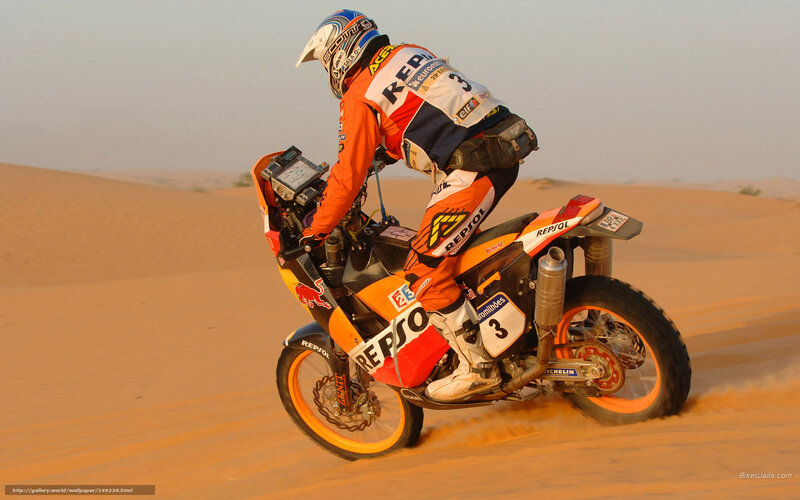 Motorcycle Racer in Desert — Orange, Dynamic, Sunset