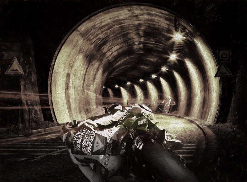 Motorcycle Racer in Tunnel