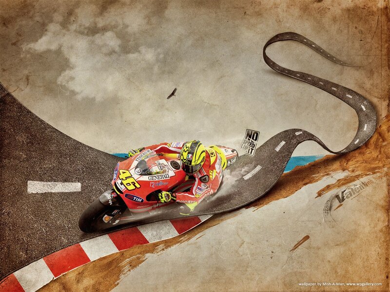 Motorcycle racer on a winding track