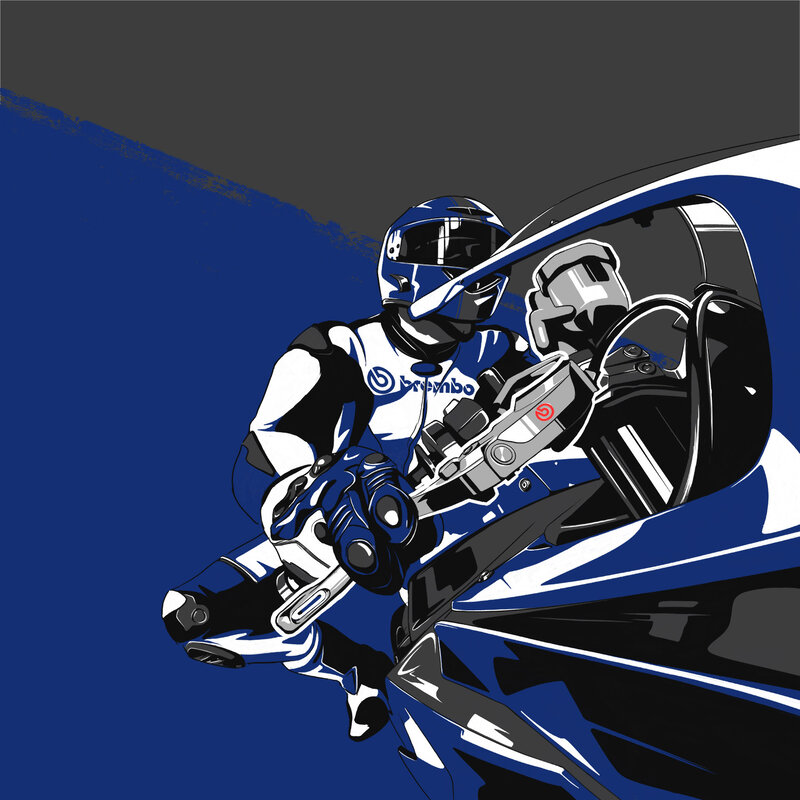 Motorcycle Racer on Bike — Blue, Dynamic, Digital Art, Racing Suit, Helmet