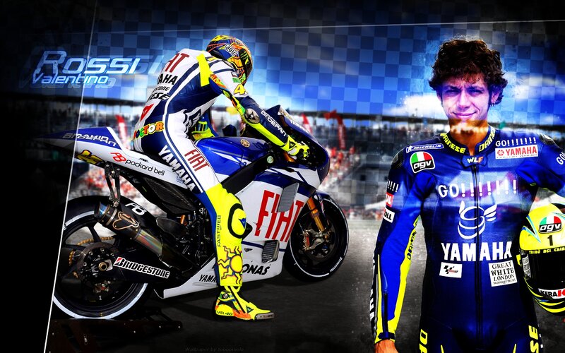 Motorcycle Racer on Bike — Blue, Dynamic, Digital Art