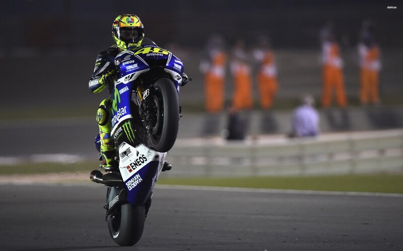 Motorcycle Racer on Bike — Blue, Dynamic, Night