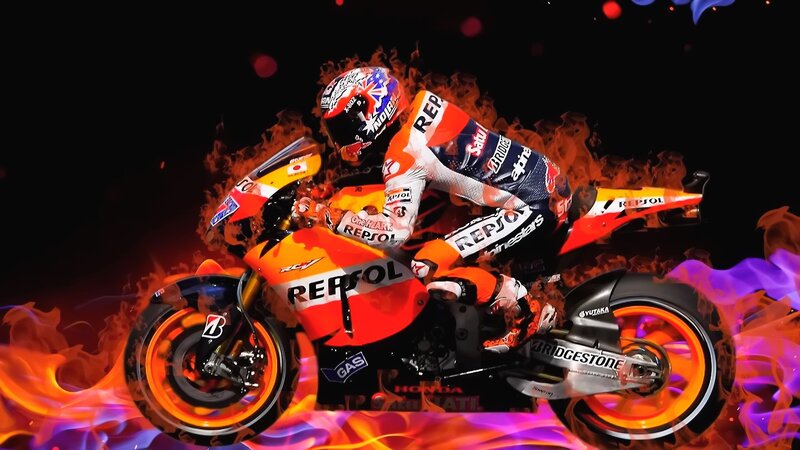 Motorcycle Racer on Bike — Orange, Dramatic