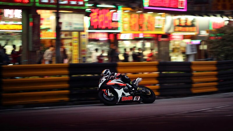 motorcycle racer on city street