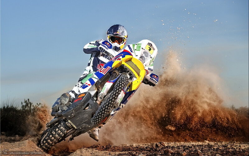 Motorcycle Racer on Dirt — Blue, Dynamic, Afternoon