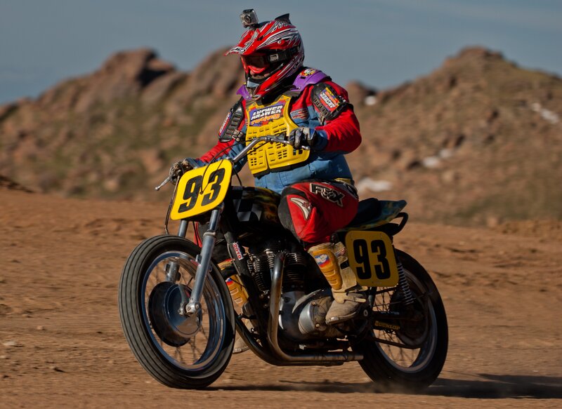 Motorcycle racer on dirt track